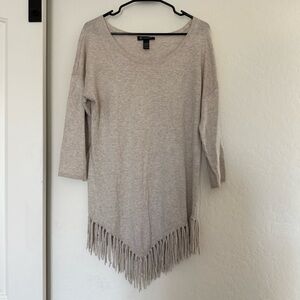 INC International Concepts Heather Fringe Tassel Sweater Beige Boho Winter Top L
